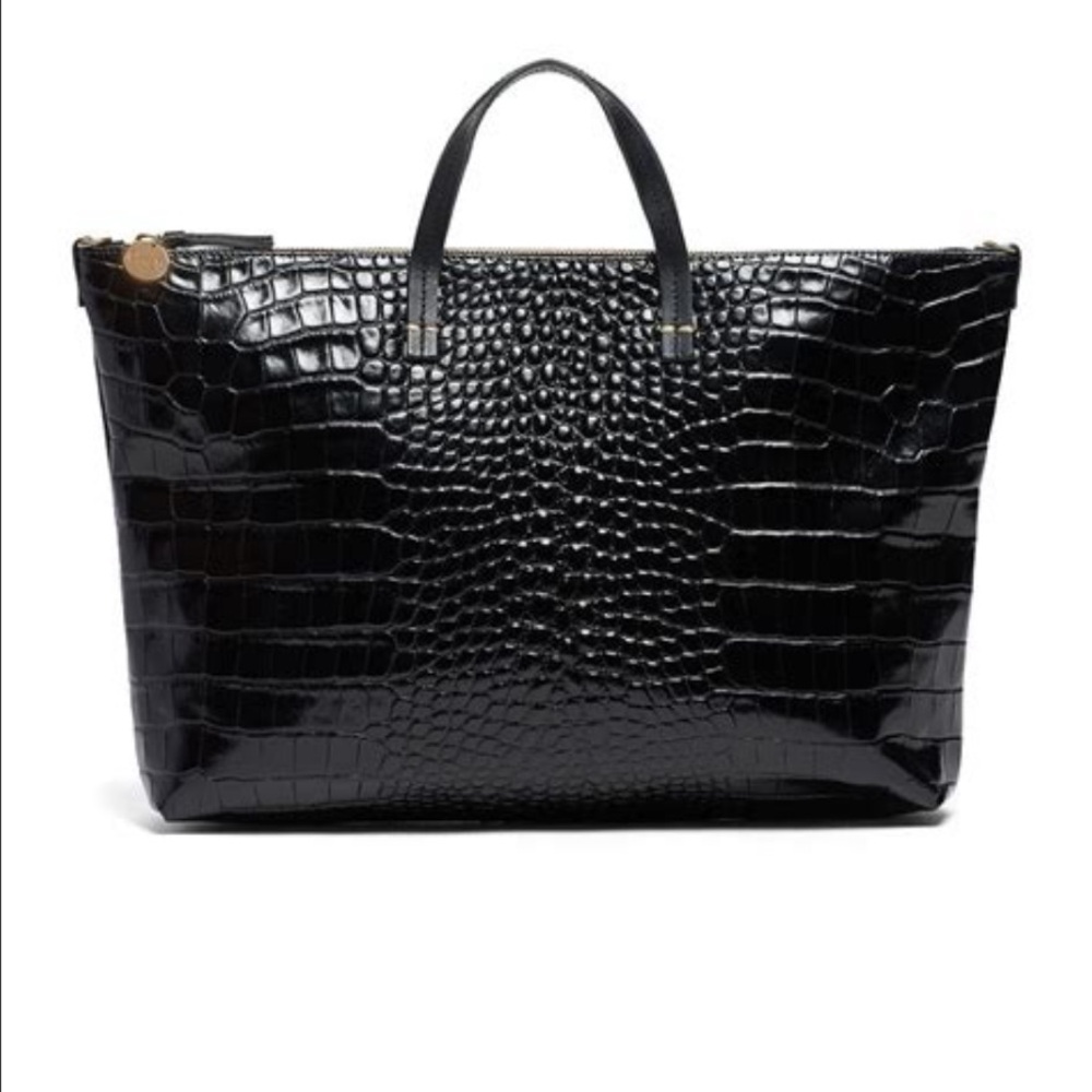 Clare V Black Croc Attaché Tote